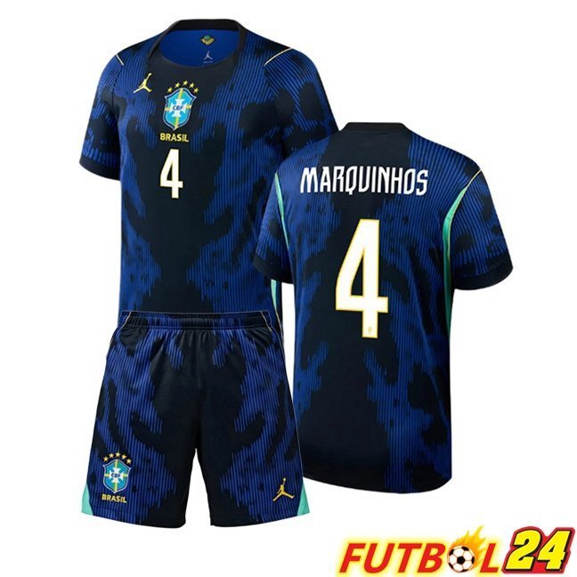 Camisetas De Futbol Brasil (MARQUINHOS 4) Ninos Segunda Azul Real 2026/2027