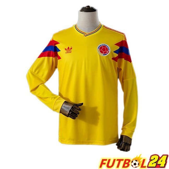 Camisetas De Futbol Colombia Retro Primera Manga Larga Amarillo 1990