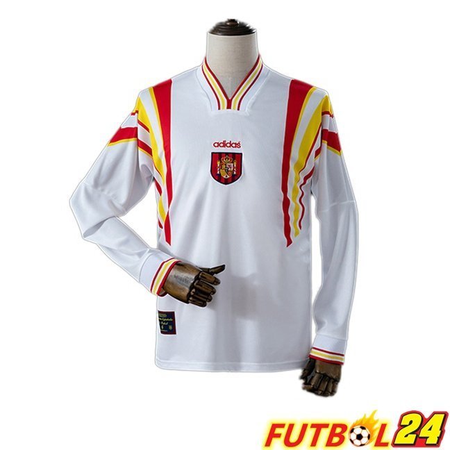 Camisetas De Futbol España Retro Segunda Manga Larga Blanco 1996