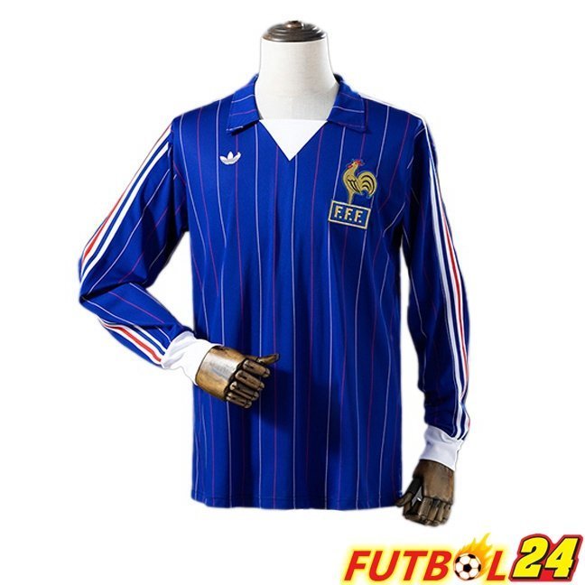 Camisetas De Futbol Francia Retro Primera Manga Larga Azul 1980
