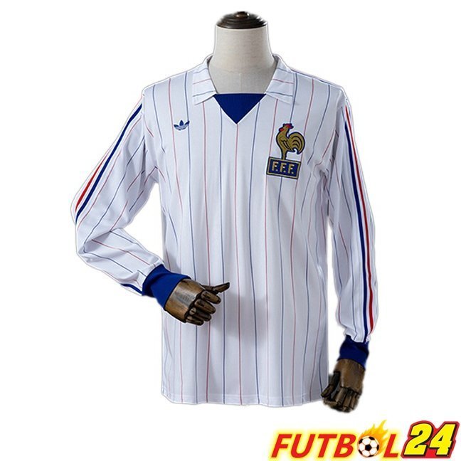 Camisetas De Futbol Francia Retro Segunda Manga Larga Blanco 1980