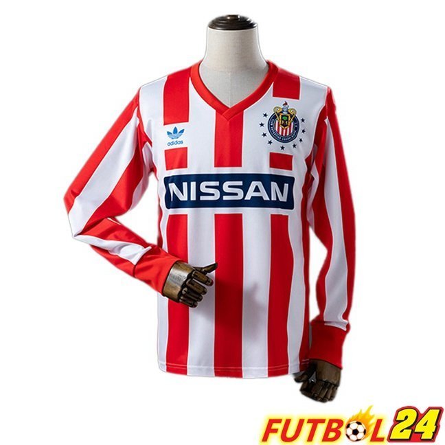 Camisetas De Futbol CD Guadalajara Retro Primera Manga Larga Rojo Blanco 1990-1991