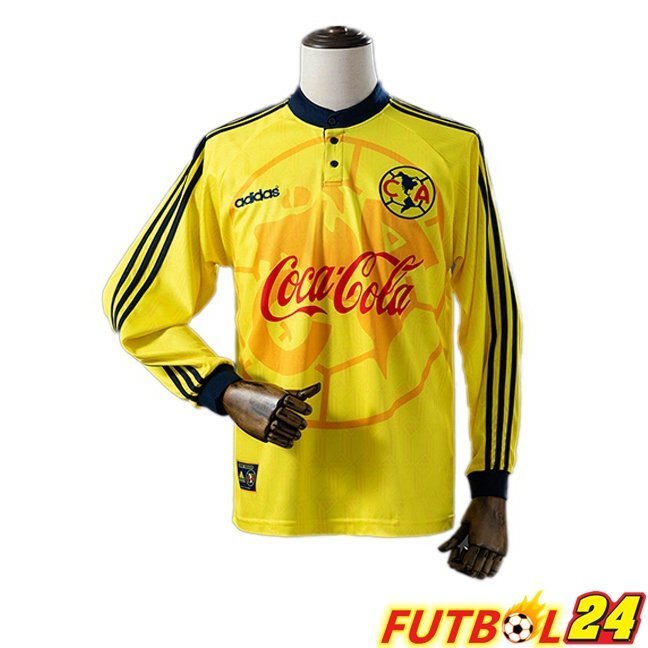 Camisetas De Futbol Club America Retro Primera Manga Larga Amarillo 1997-1998