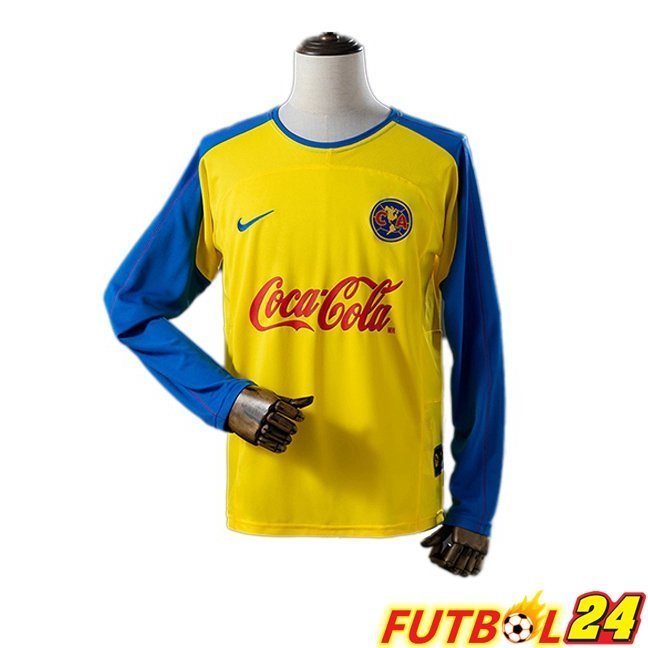 Camisetas De Futbol Club America Retro Primera Manga Larga Amarillo 2003-2004