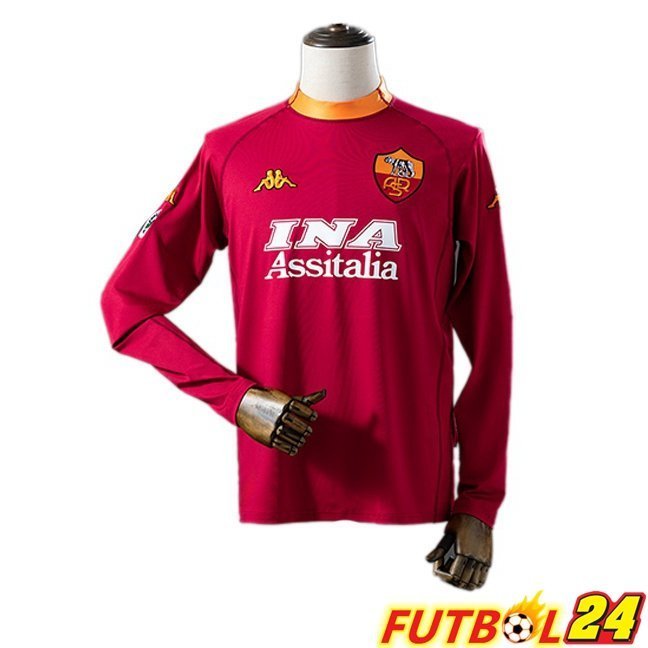 Camisetas De Futbol AS Roma Retro Primera Manga Larga Rojo 2000-2001