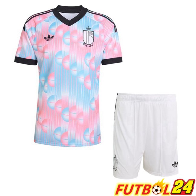 Camisetas De Futbol Bélgica Ninos Segunda Rosado Azul Copa Del Mundo 2026