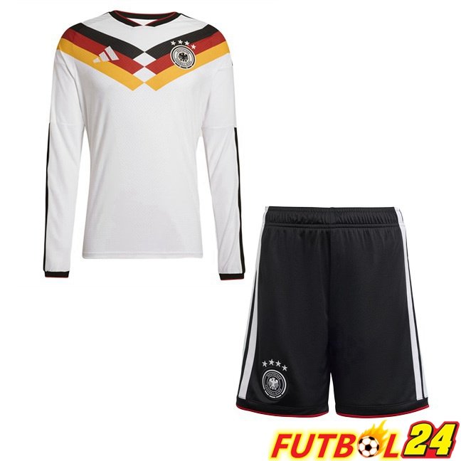 Camisetas De Futbol Alemania Ninos Primera Manga Larga Blanco Copa Del Mundo 2026