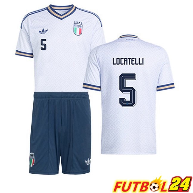 Camisetas De Futbol Italia (LOCATELLI 5) Ninos Segunda Blanco Copa Del Mundo 2026