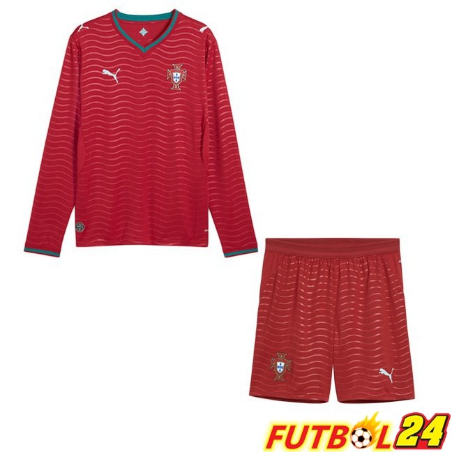 Camisetas De Futbol Portugal Ninos Primera Manga Larga Rojo Copa Del Mundo 2026