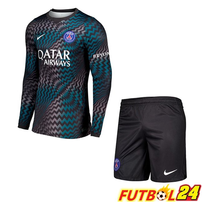 Camisetas De Futbol Paris PSG Ninos Portero Manga Larga Negro Verde 2026/2027