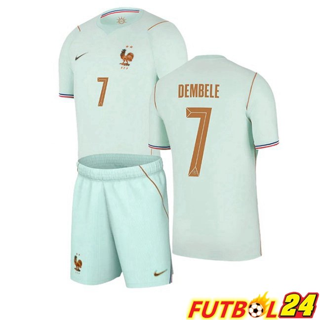 Camisetas De Futbol Francia (DEMBELE 7) Ninos Segunda Verde Copa Del Mundo 2026