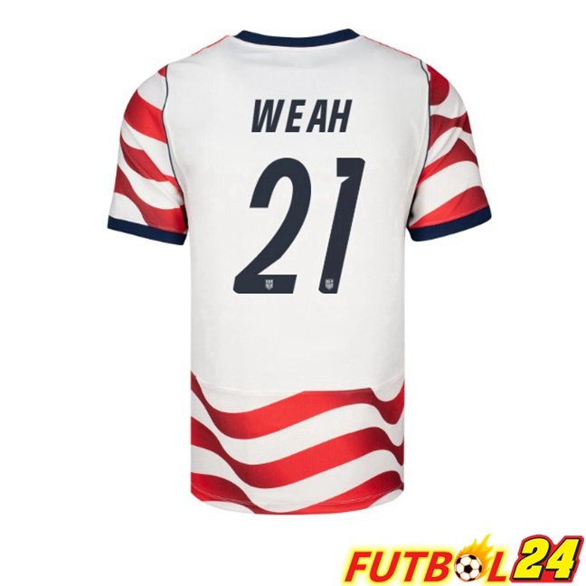 Camisetas De Futbol Estados Unidos (Timothy Weah 21) Primera Rojo Blanco Copa Del Mundo 2026