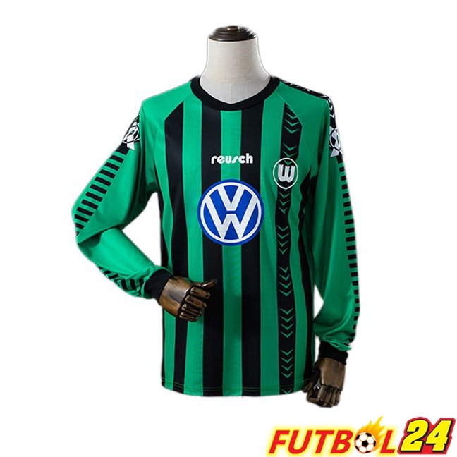 Camisetas De Futbol Vfl Wolfsburg Retro Segunda Manga Larga Verde Negro 1995-1996