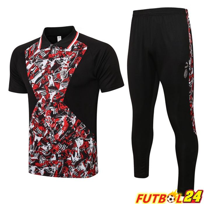 Camiseta Polo AC Milan + Pantalones Negro Roja 2021 2022