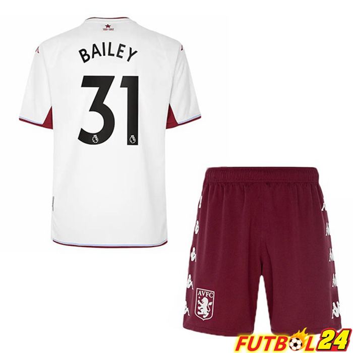 Camiseta Aston Villa (Bailey 31) Niños Alternativo Blanca 2021/22