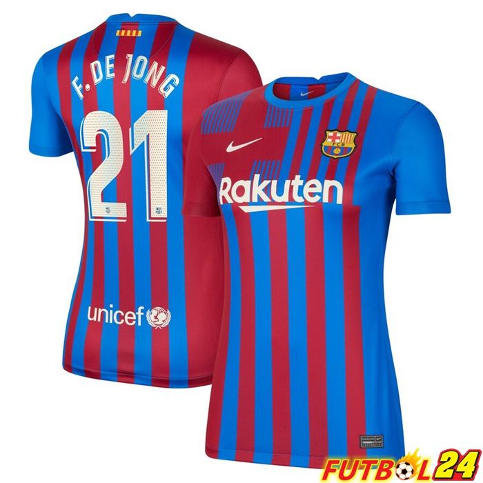 Camiseta FC Barcelona (F. De Jong 21) Mujer Titular Rojo/Azul 2021/2022