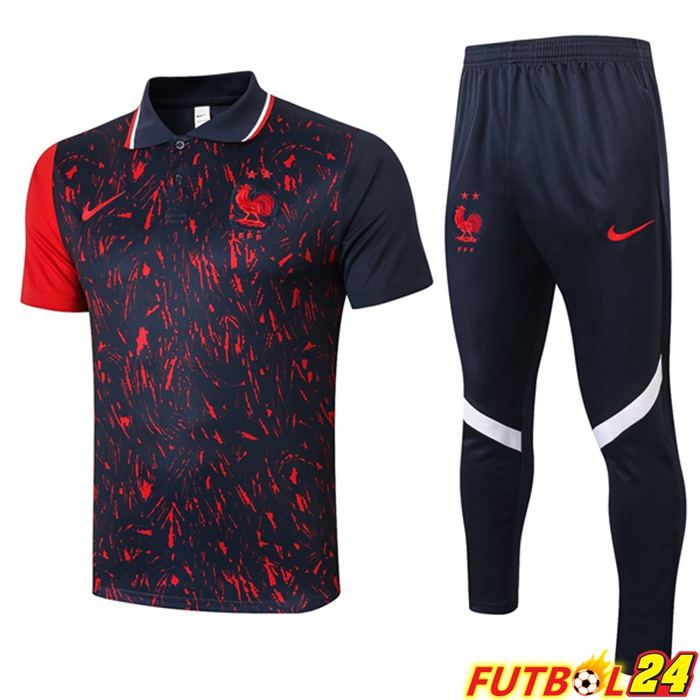Camiseta Polo Francia + Pantalones Negro Rojo 2021/2022
