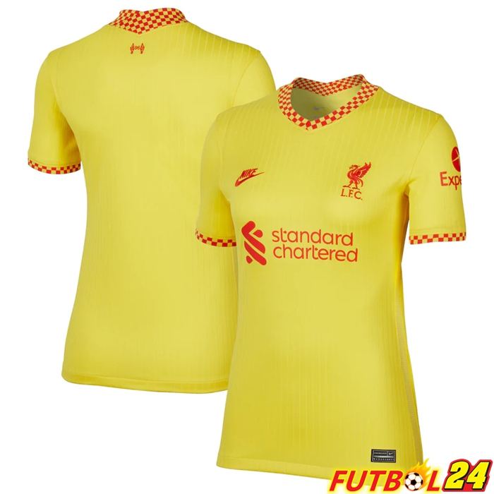 Camiseta Futbol Liverpool Mujer Tercero Amarillo 2021/2022