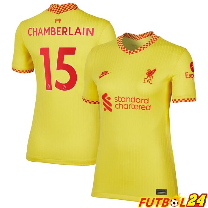 Camiseta Liverpool (Chamberlain 15) Mujer Tercero Amarillo 2021/2022