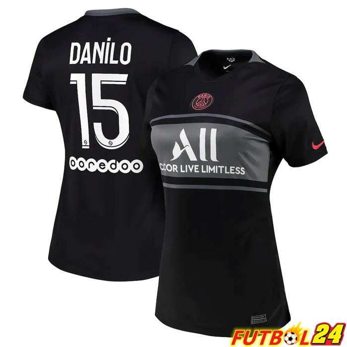Camiseta PSG（Danilo 15）Mujer Tercero Negro 2021/2022