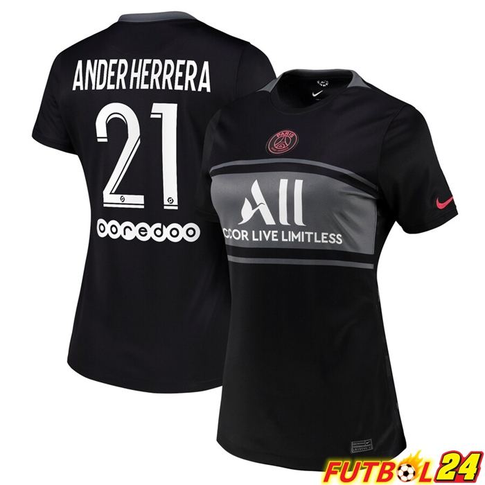 Camiseta PSG（Ander Herrera 21）Mujer Tercero Negro 2021/2022