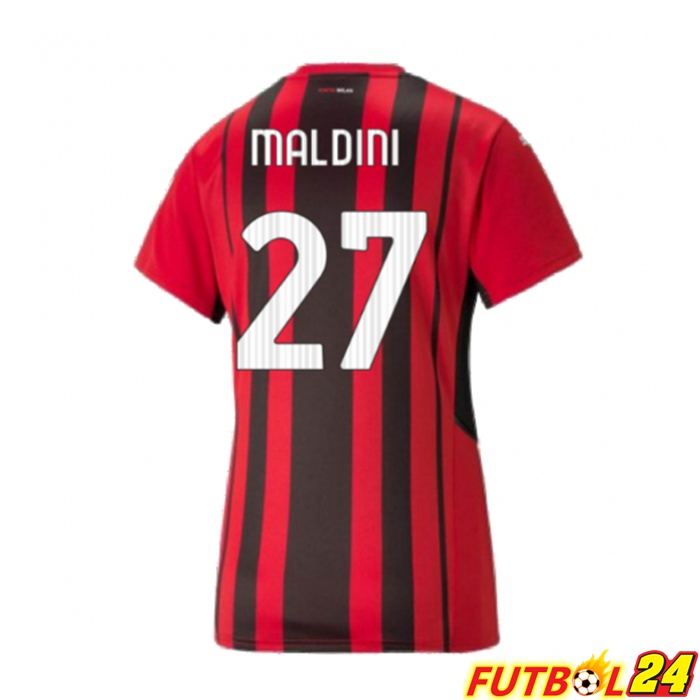 Camiseta AC Milan（MALDINI 27）Mujer Titular Rojo/Negro 2021/2022