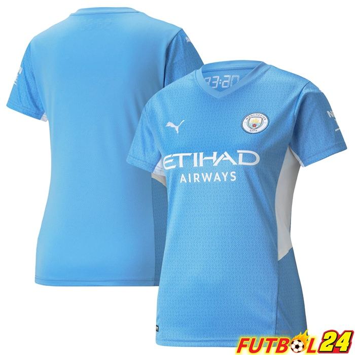Camiseta Futbol Manchester City Mujer Titular Azul Claro 2021/2022