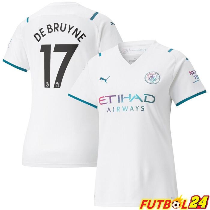 Camiseta Manchester City (DE BRUYNE 17) Mujer Alternativo Blanca 2021/2022