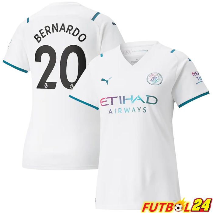 Camiseta Manchester City (Bernardo 20) Mujer Alternativo Blanca 2021/2022