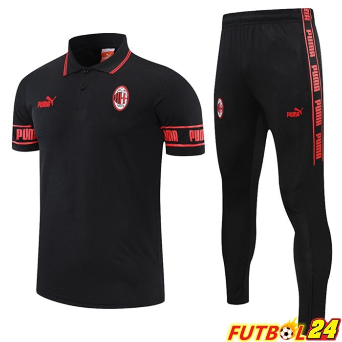 Camiseta Polo AC Milan + Pantalones Negro Rojo 2021/2022