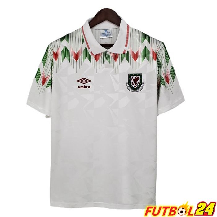 Camiseta Futbol Gales Retro Alternativo Blanca 1990-1992